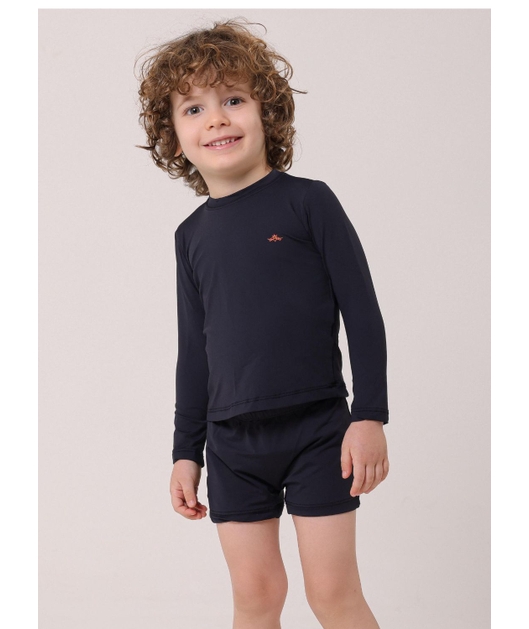 CONJUNTO INFANTIL DE PROTEÇÃO UV CAMISA COM SUNGA PRETO