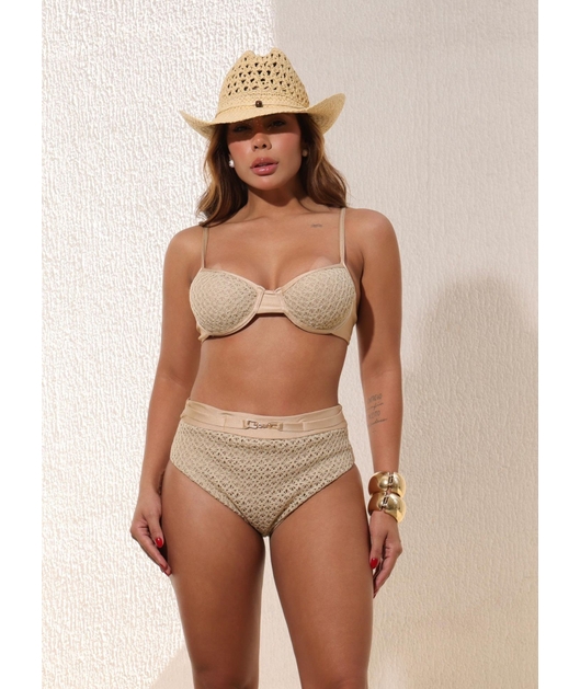 BIQUÍNI MEIA TAÇA CROCHÊ CALCINHA ALTA NUDE COLEÇÃO CELEBRATION
