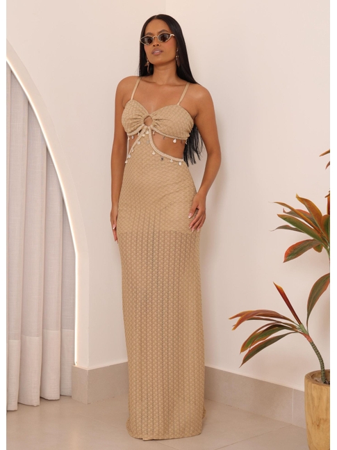 SAÍDA DE PRAIA VESTIDO LONGO LUMIÈRE NUDE COLEÇÃO FESTEJAR