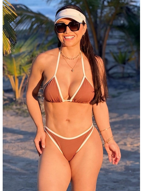 BIQUÍNI CORTININHA CALCINHA TRADICIONAL MARROM COLEÇÃO CARIBENHA