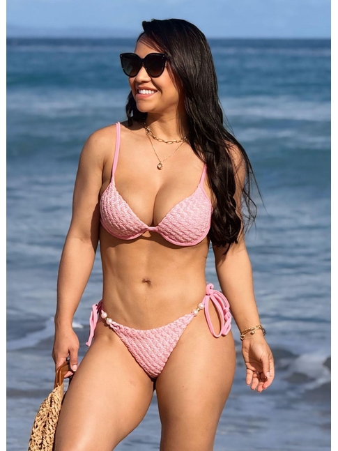 BIQUÍNI MEIA TAÇA CROCHÊ CALCINHA DE AMARRAR ROSA COLEÇÃO BRISA II