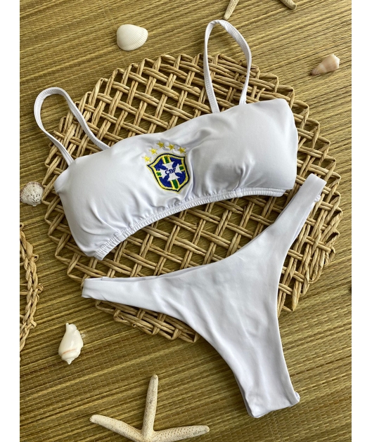 BIQUÍNI BRASIL CORE BORDADO TOP FAIXA CALCINHA ASA DELTA BRANCO - SALE