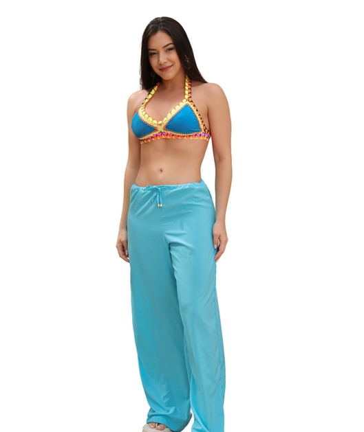 SAÍDA DE PRAIA CALÇA NA SEDINHA AZUL LOOK5849