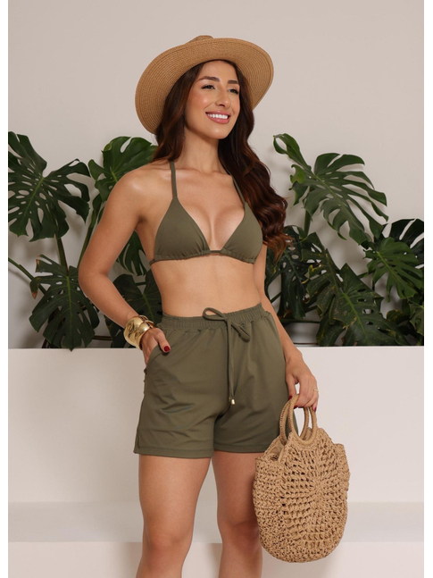 SAÍDA DE PRAIA SHORT NO SUPLEX VERDE MILITAR COLEÇÃO ALTO VERÃO