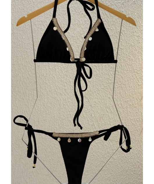 BIQUÍNI CORTININHA GRIPIR CALCINHA DE AMARRAR PRETO COLEÇÃO TERRACOR