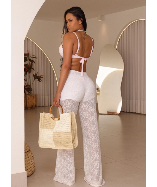 SAÍDA DE PRAIA CALÇA NA RENDA BRANCA COLEÇÃO ÁGUA VIVA