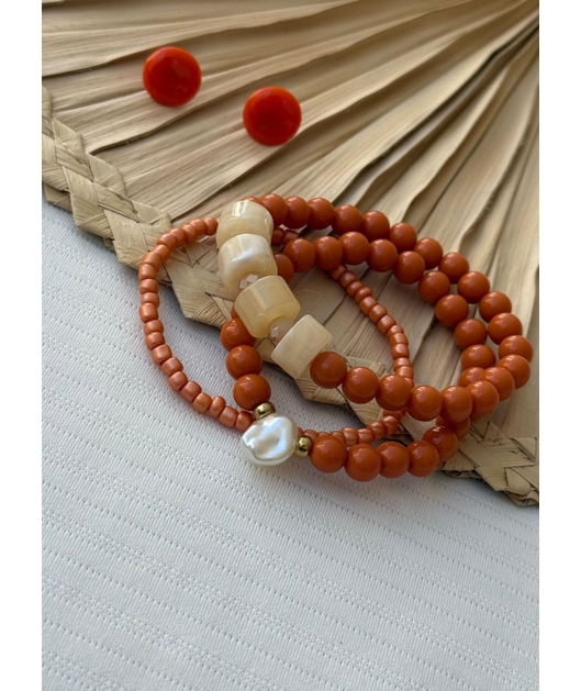 ACESSÓRIO DE PRAIA KIT BRINCO E PULSEIRA LARANJADA