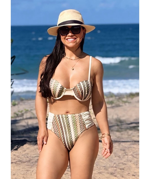 BIQUÍNI MEIA TAÇA CROCHÊ CALCINHA ALTA VERDE COLEÇÃO CARIBENHA II