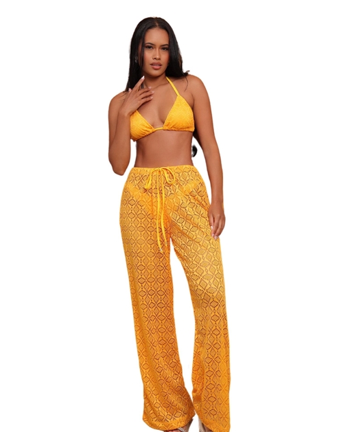 SAÍDA DE PRAIA CALÇA RENDA AMARELA COLEÇÃO RAINBOW