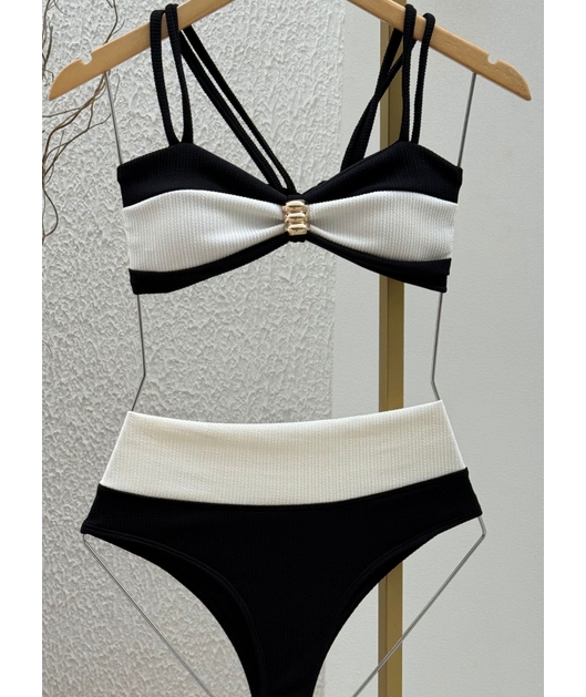 BIQUÍNI TOP BICOLOR CALCINHA TALA PRETO COLEÇÃO NÁUTICA