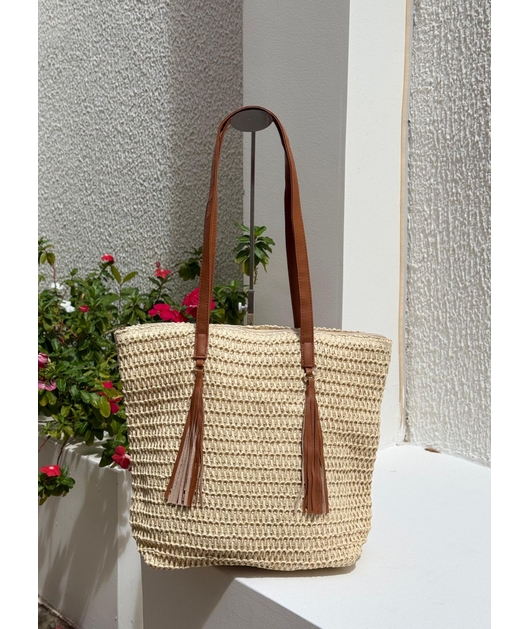BOLSA DE PALHA GRANDE OFF WHITE RUSTIC CHIC	