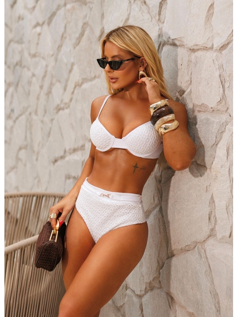 BIQUÍNI MEIA TAÇA CROCHÊ CALCINHA ALTA BRANCO COLEÇÃO CELEBRATION