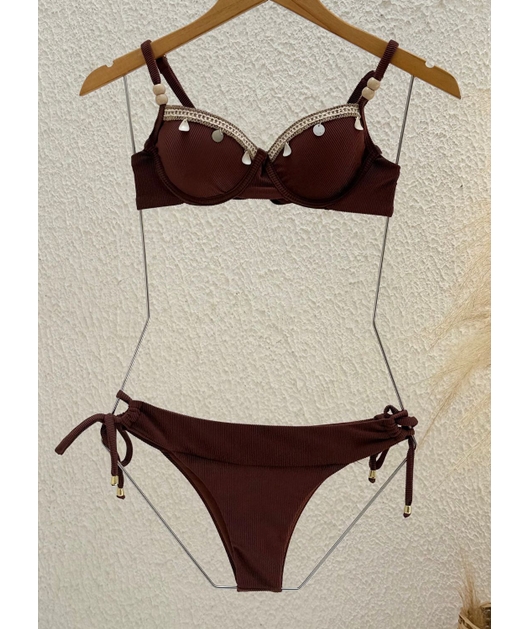 BIQUÍNI MEIA TAÇA GRIPIR CALCINHA DE AMARRAR MARROM COLEÇÃO TERRACOR