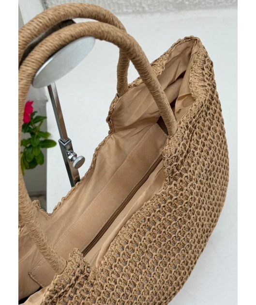 BOLSA DE PALHA BEGE TERRA E MAR