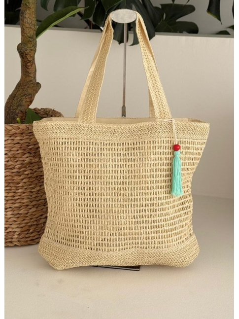 BOLSA DE PALHA GRANDE NUDE TELA TROPIC CTG423