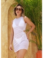 SAÍDA DE PRAIA DRESS FRANZIDO LATERAL NO TULE BRANCA KLO498 - 1