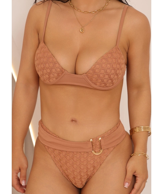 BIQUÍNI MEIA TAÇA CALÇINHA TRADICIONAL MARROM COLEÇÃO FESTEJAR