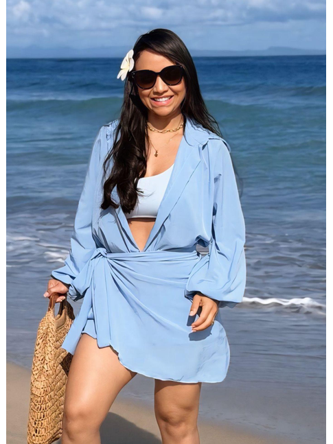 SAÍDA DE PRAIA CAMISA COM PÁREO NA SEDINHA AZUL COLEÇÃO BRISA II
