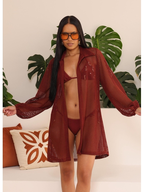 SAÍDA DE PRAIA CAMISA CROCHÊ BORDÔ COLEÇÃO CLAREIA 4628SA