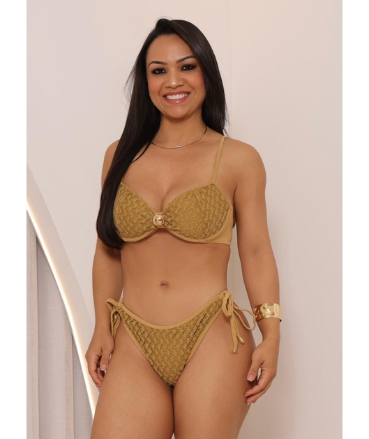 BIQUÍNI ARO INTEIRO CROCHÊ CALCINHA DE AMARRAR MEL COLEÇÃO ILHABELA