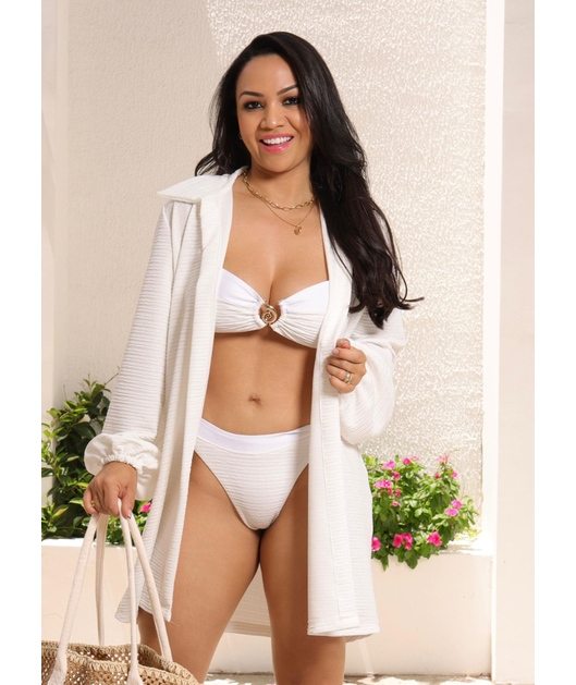 SAÍDA DE PRAIA CAMISA TEXTURIZADA BRANCA COLEÇÃO VERANEIO