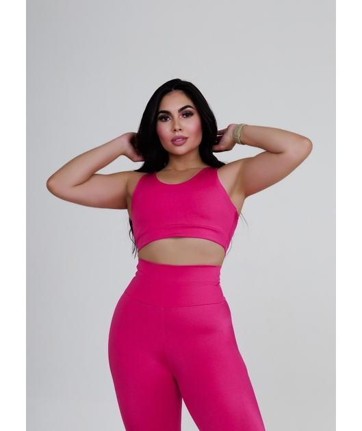 CONJUNTO FIT TRILOBAL TOP BASIC CALÇA COS ALTO FAIXA ROSA