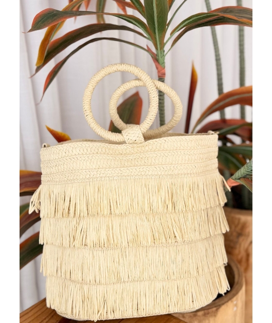 BOLSA DE PALHA COM FRANJAS OFF WHITE