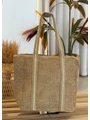 BOLSA DE PALHA GRANDE BEGE ALÇAS DETALHE DOURADO - 1