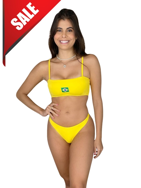BIQUÍNI BRASIL CORE BORDADO TOP FAIXA CALCINHA ASA DELTA AMARELO - SALE
