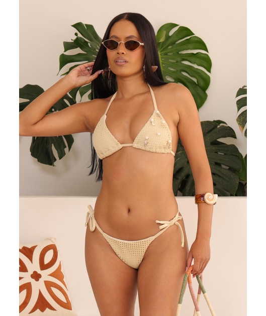 BIQUÍNI CORTININHA CONCHAS CALCINHA DE AMARRAR NUDE COLEÇÃO CLAREIA