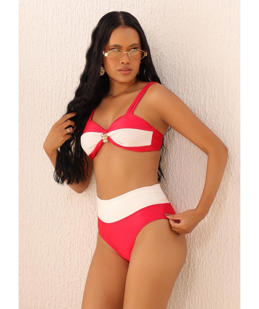 BIQUÍNI TOP BICOLOR CALCINHA TALA VERMELHO COLEÇÃO NÁUTICA