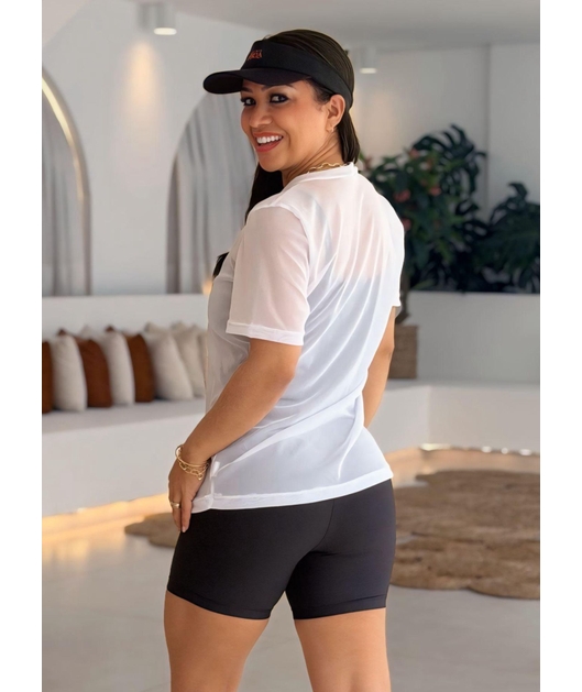 CAMISETA FITNESS NO TULE BRANCA COLEÇÃO FEBELA MOVE