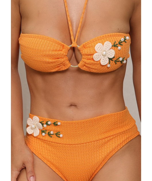 BIQUÍNI TOP ARGOLA CALCINHA TALA LARANJADO COLEÇÃO ESSÊNCIA BORDADAS