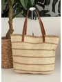 BOLSA DE PALHA GRANDE LISTRADA NUDE NM592 - 1
