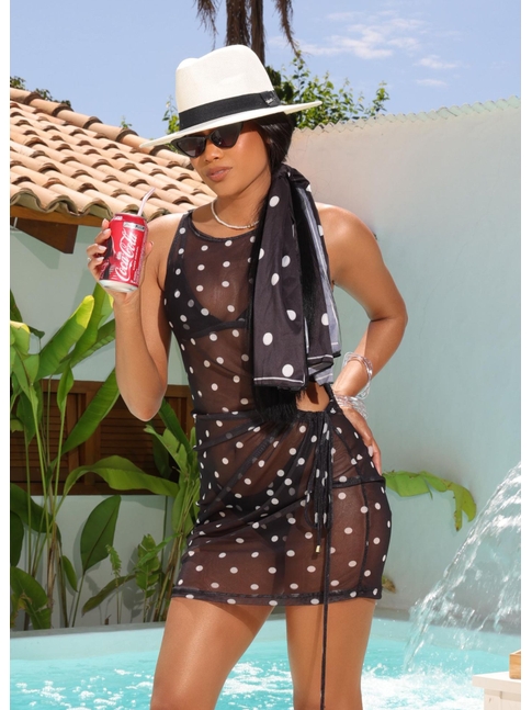 SAÍDA DE PRAIA DRESS FRANZIDO LATERAL NO TULE PRETA COLEÇÃO PÉTIT POÁ LOOKDUDA