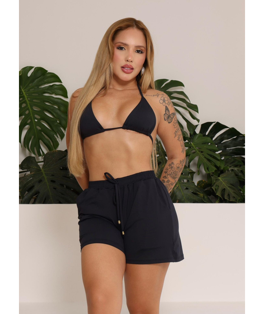 SAÍDA DE PRAIA SHORT NO SUPLEX PRETO COLEÇÃO ALTO VERÃO