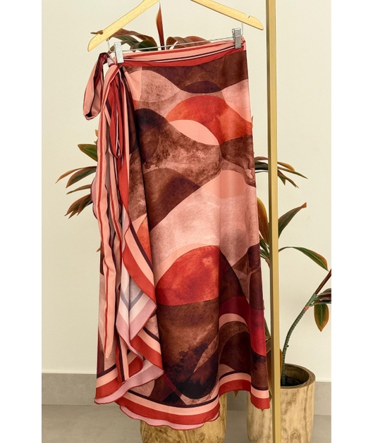 SAÍDA DE PRAIA PÁREO ESTAMPA TONS TERROSOS