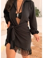 SAÍDA DE PRAIA CONJUNTO CHIFFON CAMISA COM PAREÔ DE FRANJA PRETA - 3