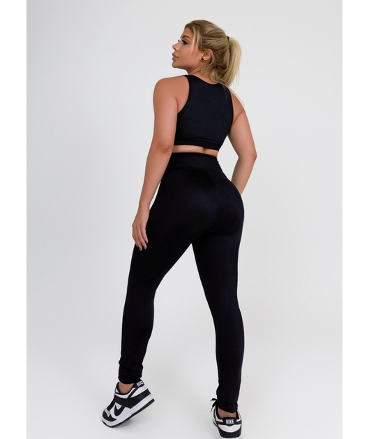 CONJUNTO FIT TRILOBAL TOP BASIC CALÇA COS ALTO FAIXA PRETO
