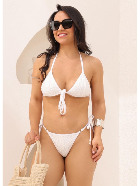 BIQUÍNI TOP AMARRAÇÃO FRONTAL CALCINHA DE AMARRAR BRANCO COLEÇÃO LUAL LOOK1469