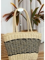 BOLSA DE PALHA MEDIA OFF WHITE COM LISTRAS PRETA - 3