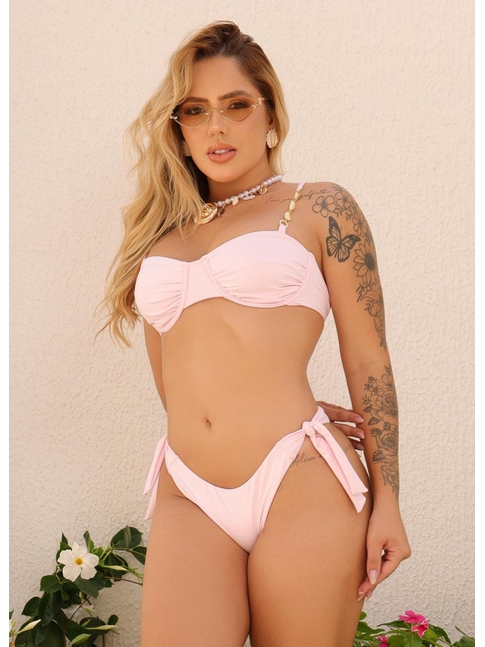 BIQUÍNI MEIA TAÇA ELO CALCINHA DE AMARRAR ROSA COLEÇÃO CANDY COLOR