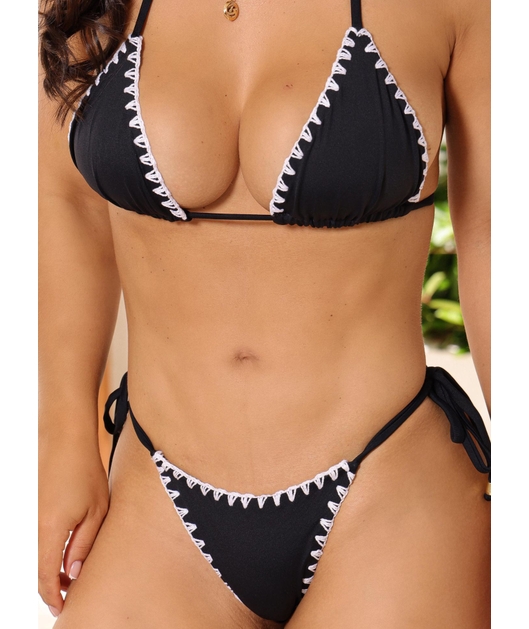 BIQUÍNI CORTININHA CROCHÊ CALCINHA DE AMARRAR PRETO COLEÇÃO ENTRE MARÉS