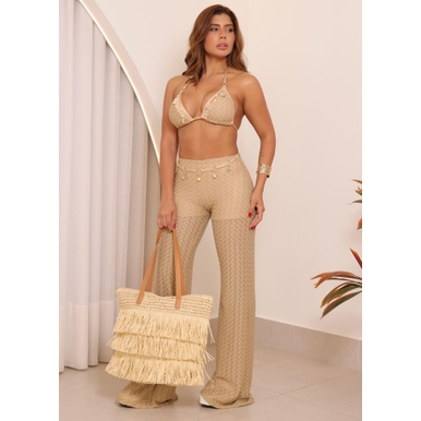 SAÍDA DE PRAIA CALÇA COM CINTO NUDE COLEÇÃO FESTEJAR