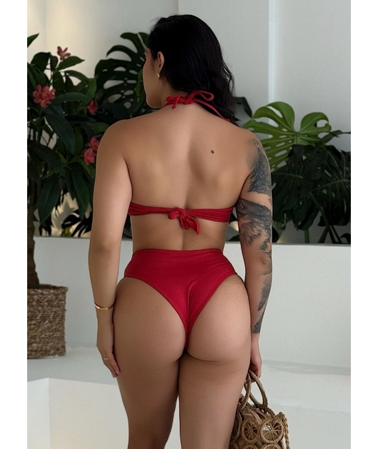 BIQUÍNI TOP ARGOLA CALCINHA TRADICIONAL VERMELHO COLEÇÃO CALIENTE