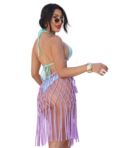 SAÍDA DE PRAIA MINI SAIA MACRAMÊ LILÁS VAN1214