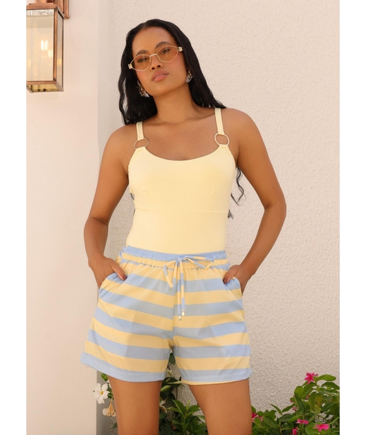 SAÍDA DE PRAIA SHORT LISTRA AMARELA COLEÇÃO CANDY COLOR