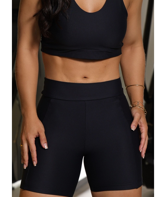 CONJUNTO FITNESS TOP BASIC COM SHORT PRETO COLEÇÃO FEBELA MOVE