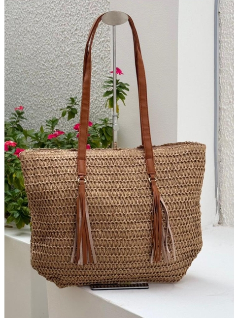 BOLSA DE PALHA GRANDE BEGE RUSTIC CHIC