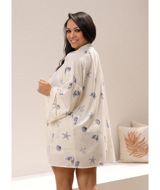 SAÍDA DE PRAIA KIMONO COM SHORT OFF WHITE COLEÇÃO FUNDO DO MAR